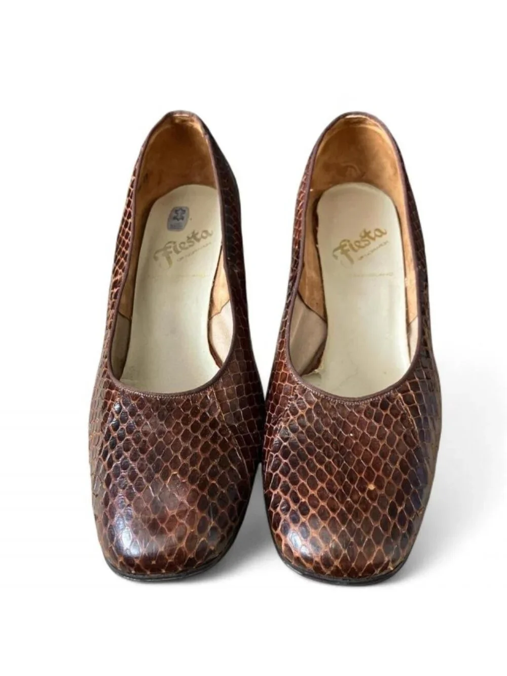 Vintage Fiesta of Norwich Real Snakeskin Heels Pumps Brown Size UK 6.5